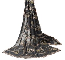 Sushila Vintage Glass Beads Embellish Dupatta Pure Chiffon Black Soft Long Stole