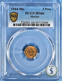 🌟 1944 Mo Mexico Gold 2 Peso Coin PCGS MS66 Original Strike! 🌟