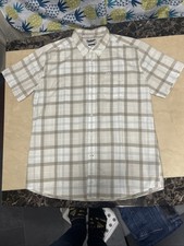 Image of Barbour Tailored Fit S/S Shirt Turn Up Grid Pattern Beige XL Pit To Pit 23”