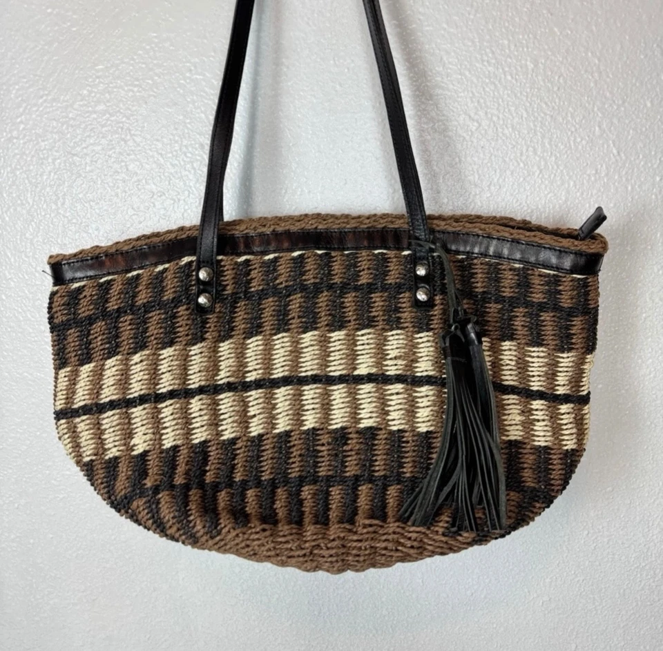 Bolso de Mano Patricia Nash Specialty Tejido Sellia Chocolate Natural Negro Paja Foto 3 de 4