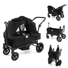 Wagon Stroller for 2 Kids Push Pull Double Stroller w/  Adjustable Handle