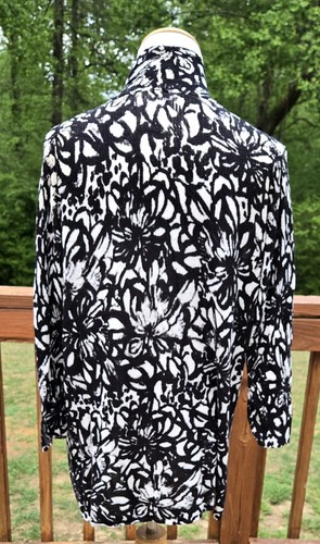 Chico’s Womens Open Cardigan Sz 3 Linen Blend Black Cream Floral Classic - 第 6/13 張圖片