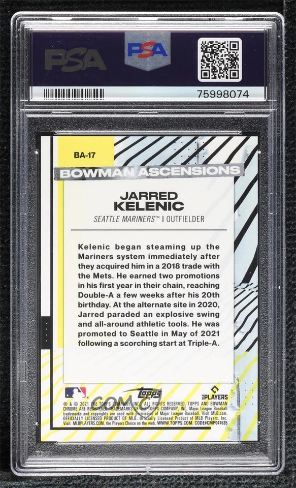 2021 Bowman Chrome Ascensions Jarred Kelenic #BA-17 PSA 10 GEM MT Rookie RC - Image 2 of 2