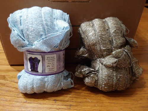 Ice Yarns Samba Ribbon Yarn Blue Gray/Brown w Silver 2 Skeins - Picture 3 of 4