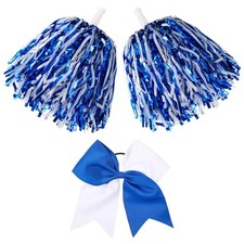 3 Pcs Cheerleading Pom Poms and Large Cheerleader Hair Bow Foil Pompoms Cheer...