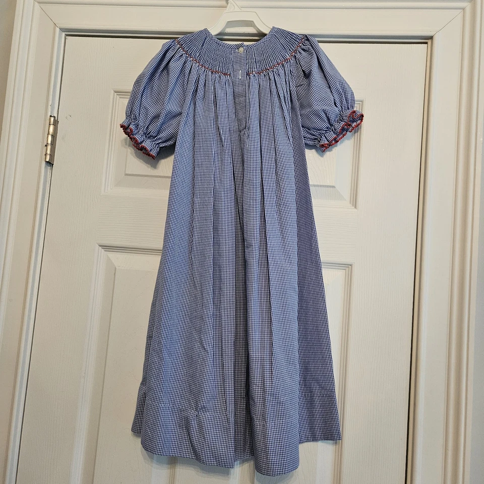 Amanda Remembered Blue Checkered RaggedyAnn And Andy Smocked  Kids Dress Sz 6 - Image 3 of 4