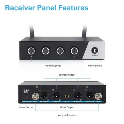 XTUGA S400 Wireless Microphone System, 4-Channel UHF Cordless Mic