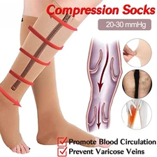 1/3Pairs Open Toe Zipper Compression Socks Support Graduated Stockings 20-30mmHg