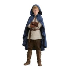 Kids Medieval Cloak, Black Open Front Hooded Cape Costume Small Blue