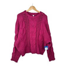 NWT Arizona Juniors Womens Long Sleeve Pullover Sweater Melrose Fuchsia Size XL