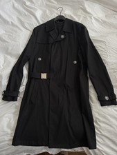 Versace Medusa Mac Raincoat Overcoat, IT48 Medusa Buttons, Belt, Black, New