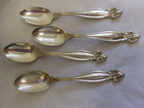 INTERNATIONAL JEANNE D'ARC 1905 SET 4 STERLING SILVER DEMITASSE SPOONS "PEARL"