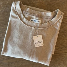 NEW Free People We The Free Raw Edge 100% Cotton Boxy Oversized Tee-Semolina-Sml