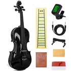 Electric/Acoustic Violin with Ebony Accessories Carrying 4/4, Black