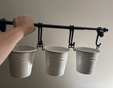 Lot Of 3 Ikea Fintorp Enamel Buckets 18914 6 Hooks & 1 Hanging Rod Rail