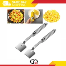 2PC Corn Peeler Stainless Steel Corn Cob Stripping Tool w/ Hook Long Handle Corn