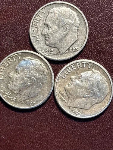 1963 D silver Roosevelt Dime Lot Of 3 Coins