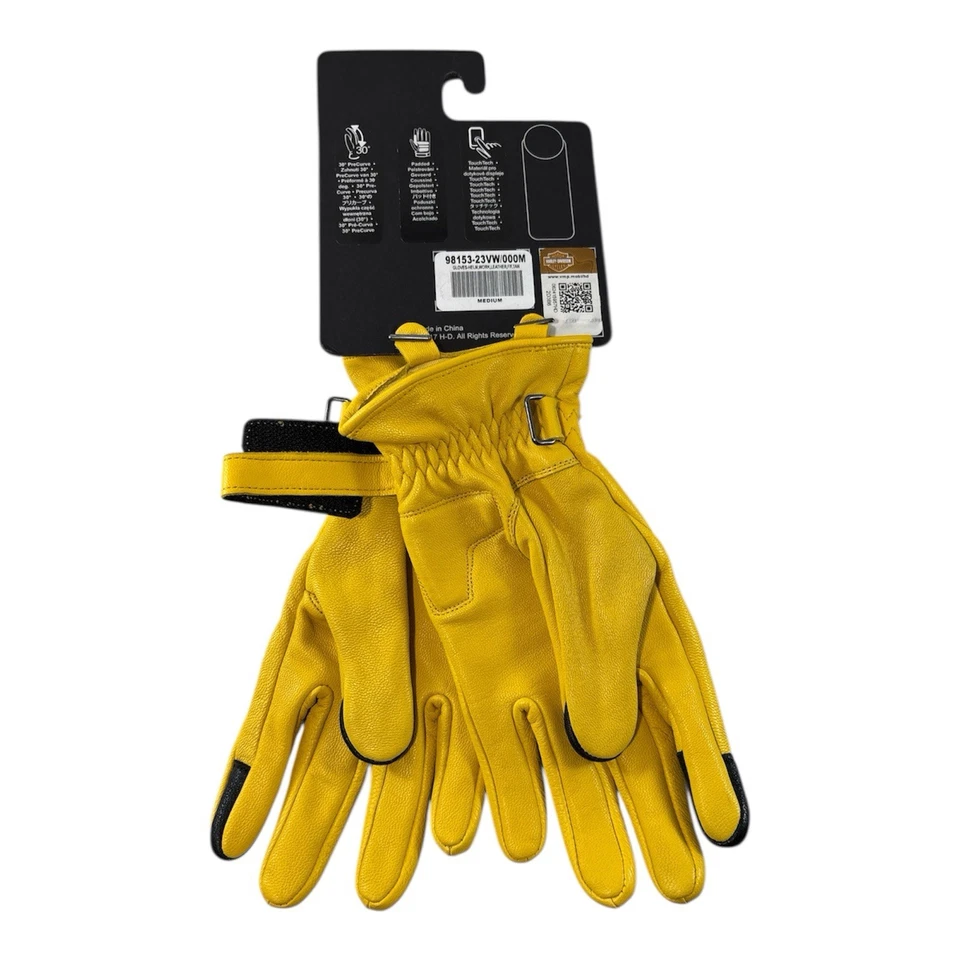 Harley-Davidson Yellow Leather Riding Gloves Medium NWT Touchscreen 98153-23VW - Image 2 of 3