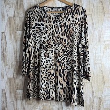 Chico's Travelers Leopard Print Tunic Top Size 2 12/14 Slinky Womens