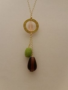Authentic Pink Combination Lariat Style Gold Plated Brass 16 Inch Necklace