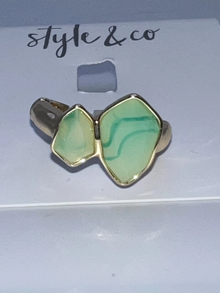 Anillo elástico Style & Co tono dorado doble piedra verde claro tamaño ajustable nuevo Foto 4 de 4