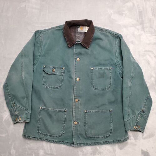 VTG Carhartt Jacket Men L Green Blanket Lined Chore Barn Work CB1043 Made in USA