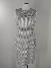 Calvin Klein 10 Black White Sheath Dress Sleeveless Geo Print Careerk Work EUC