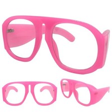 OVERSIZE EXAGGERATED Classic Retro Clear Lens EYE GLASSES Super Thick Pink Frame