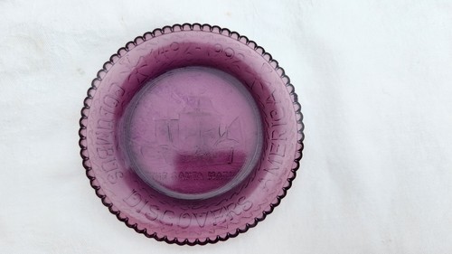Millville Art Glass MAG Columbus Discovers America Santa Maria Amethst Cup Plate - Picture 2 of 4