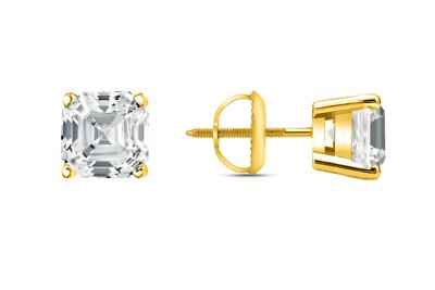 1 Kt Asscher Lab Created Grown Diamond Ohrringe Echt 14K Gelbgold E/VVS Schraube