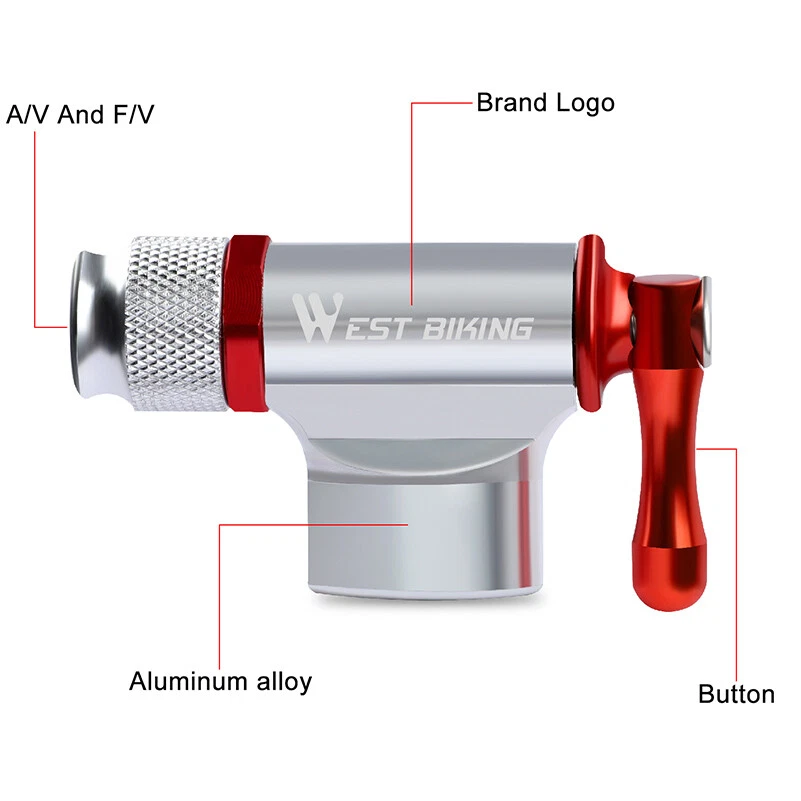 WEST BIKING Mini Bike Bicycle Pump Tire Tube Fast Air CO2 Inflator Ball Pump - Image 4 of 4