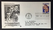 Honoring The Barrymore Family and Performing Arts 1982 First Day of Issue FDC