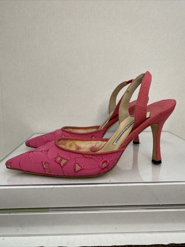 Manolo Blahnik Rosa Encaje Espalda Talla 37 Usado - Imagen 3 de 9