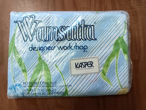 Vtg Wamsutta Ultracale Double Flat Sheet Tulips Blue Stripe Original Packaging