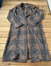 Mystree Nwot Women’s Plaid Trench Coat Size L Brown Hg