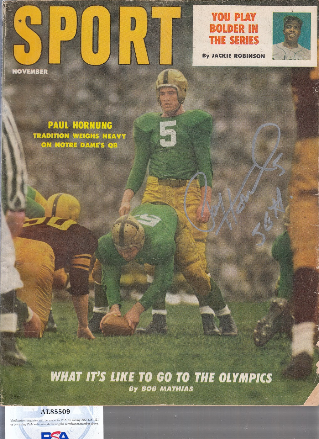 Paul Hornung Autographed Signed Notre Dame Fighting Irish 1956 Sport Magazine Notre Dame PSA/DNA AL85509 