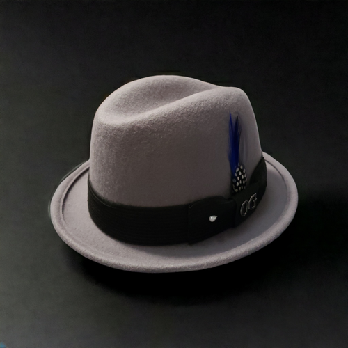 Mens Wool Gray lowrider center crease hat fedora stingy brim OG pin