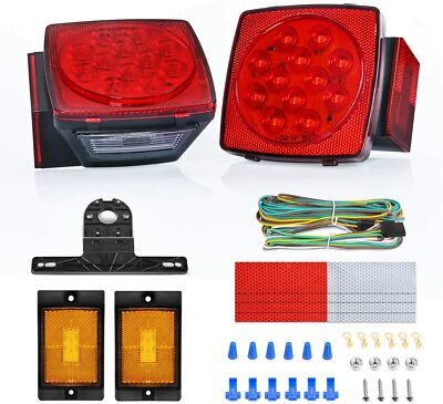Nilight 2x Square LED Trailer Light Kit Stop Turn Tail Side Marker License Plate