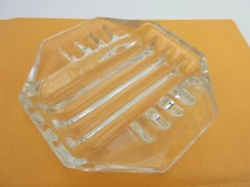 Vintage Art Deco Style Octagonal Thick Glass Cigar & Cigarette Ashtray 5"