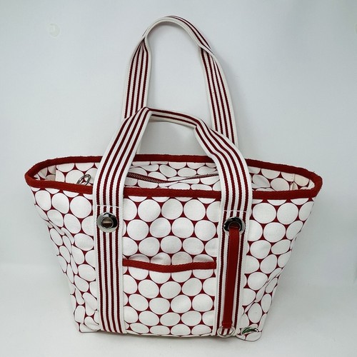Lacoste Womens Tote Purse Shopping Bag Golf Red Polka Dot Circle Canvas M85
