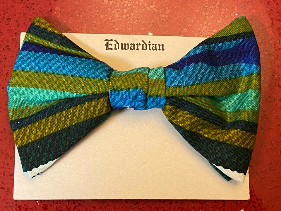 De Colección Retro Años 60 70 Pajarita Ancha Real Corbata Baile de graduación Verde Rayas Clip En PARA HOMBRES Foto 4 de 4