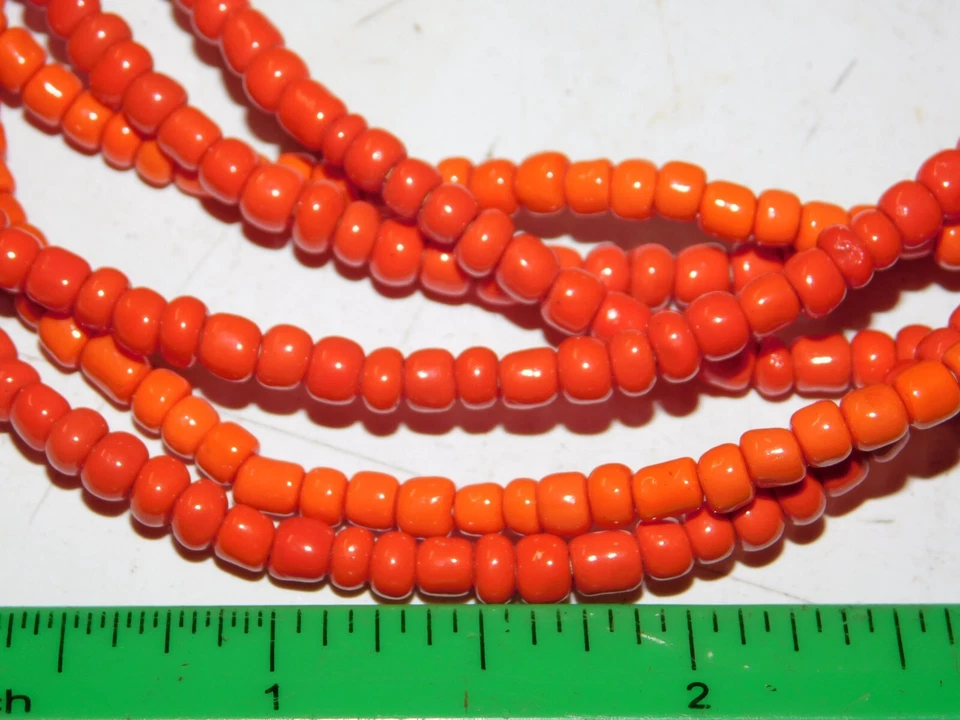 Tres hebras de 22" - pequeñas cuentas de semillas de vidrio naranja Ghana africana #6 Foto 3 de 4