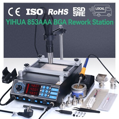 YIHUA 853AAA 3-in-1 Vorheizstation Heißluft Entlötstation Lötstation Lötkolben