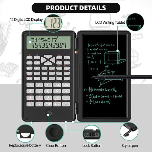 Portable Basic Calculator with Notepad Writing Tablet,12 Digits Large Display... - Picture 2 of 11
