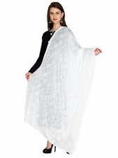 Women Chiffon Dupatta Indian Scarf Stole Wrap White Chunni Long Hijab Hand Work