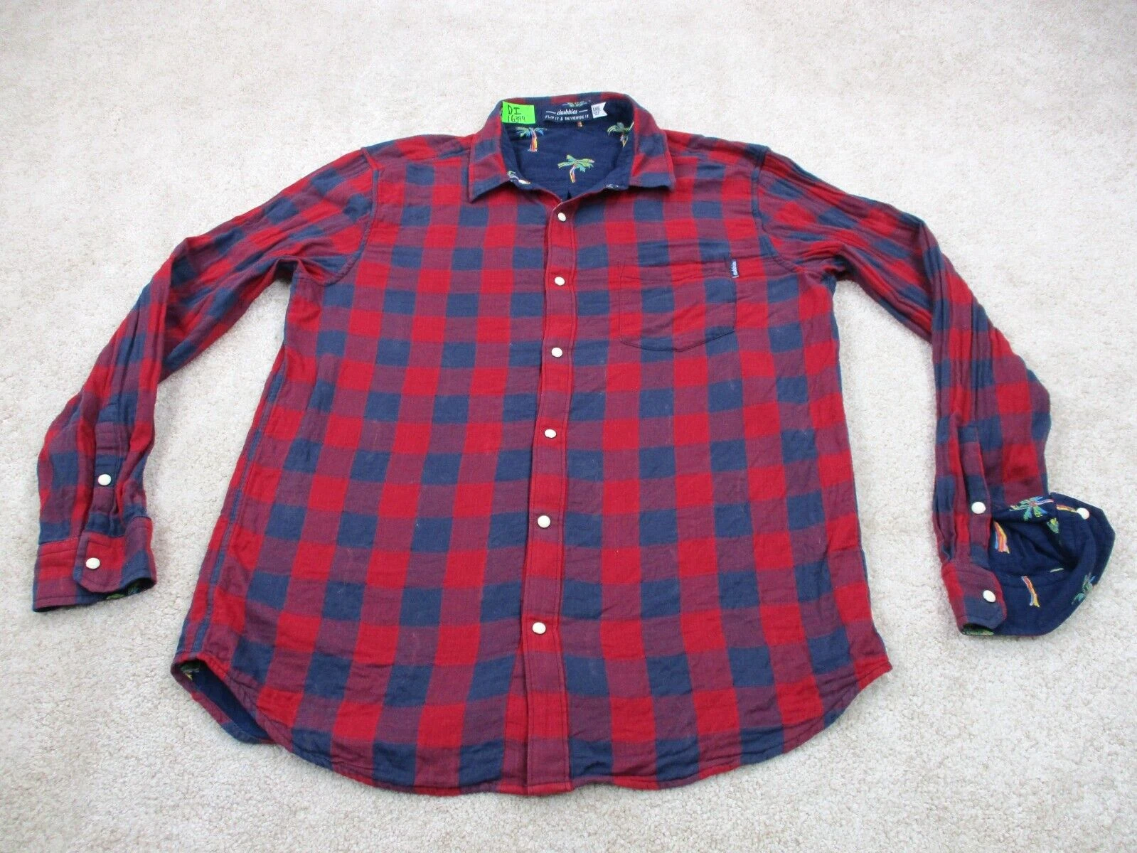 Chubbies Shirt Men Extra Large XL Reversible Pearl Snap Plaid Palm Trees Casual