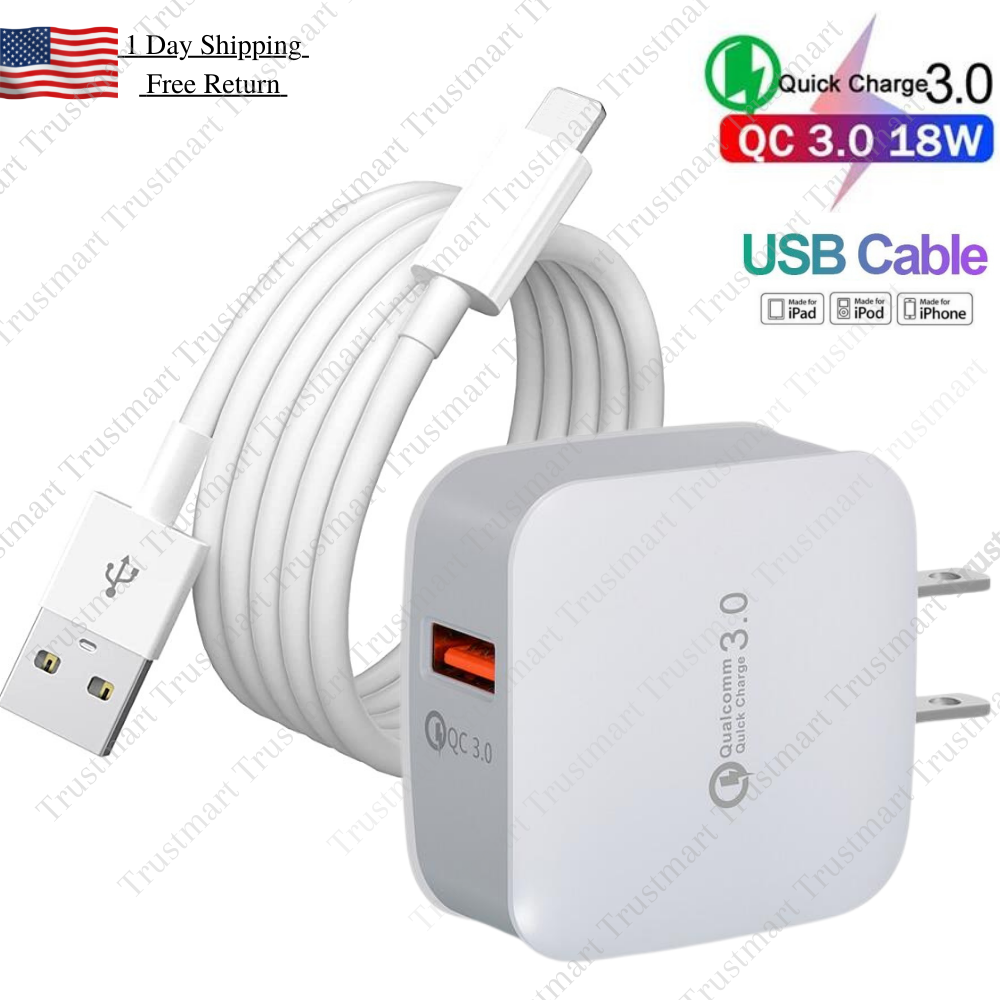 Wall Charger 18W Fast Wall Adapter For iPhone 14 13 12 11 iPad USB  Cable