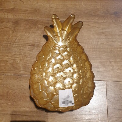 Next Goldfarbenes Ananas Glas Dekoratives Snack Tablett Brandneu mit Etikett