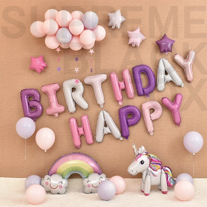 Globos de Feliz Cumpleaños Banner Globo Bunting Fiesta Decoración Autoinflable Foto 4 de 4