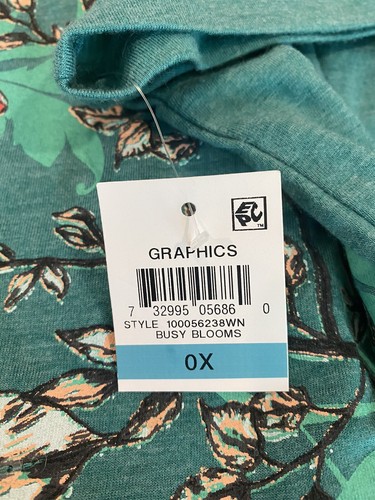 NEW $34 Style Co Plus Size 0X Green Floral Print Sequined T-Shirt Top #8099 - Picture 4 of 5